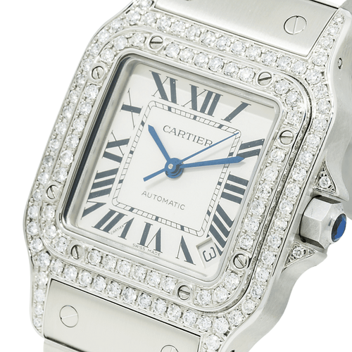 Pre-Owned Cartier Santos Galbee XL W20098D6 32MM White Dial And Diamond Bezel With Stainless Steel Bracelet