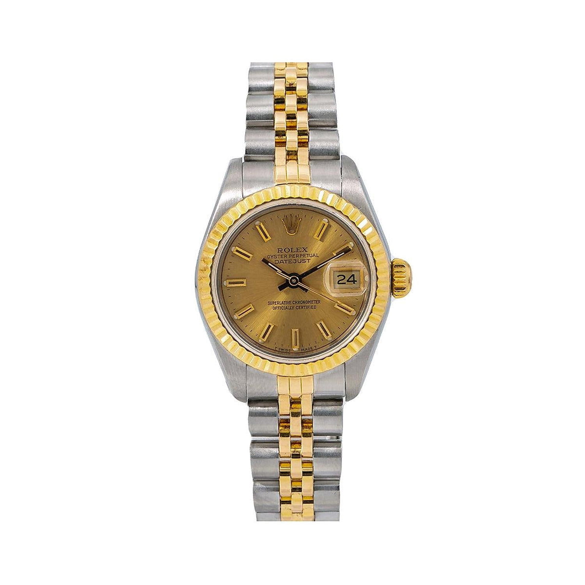 Pre-Owned Rolex Datejust 26MM 6917 Champagne Dial Fluted Bezel Two Tone Yellow Gold Jubilee Bracelet