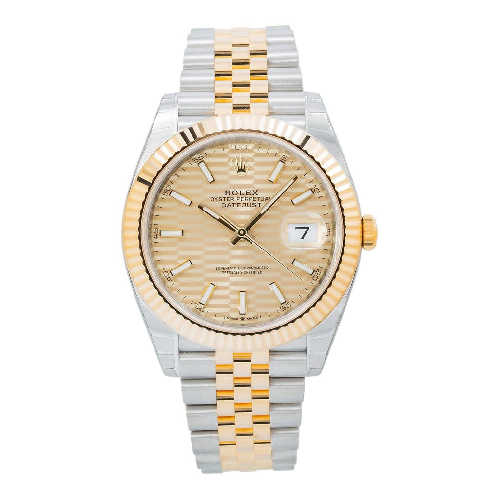 Pre-Owned Rolex Datejust 41MM 126333 Champagne Motif Dial Fluted Bezel Two Tone Yellow Gold Jubilee Bracelet