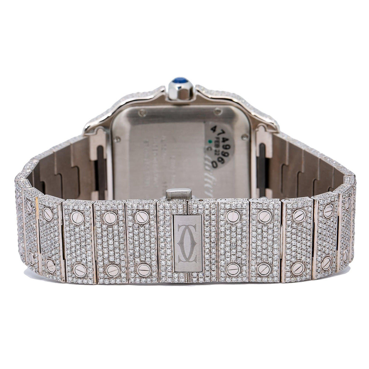 Pre-Owned Cartier Santos 39.8MM WSSA0018 Diamond Paved Champagne Roman Dial Yellow Gold Diamond Bezel Stainless Steel Full Diamond Bracelet 19.25ct