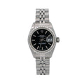 Pre-Owned Rolex Date 26MM 6924 Black Dial Engine Turned Bezel Stainless Steel Jubilee Bracelet