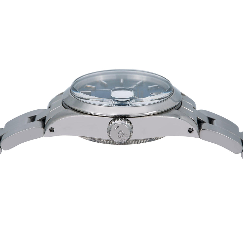 Pre-Owned Rolex Date 26MM 69160 Blue Dial Smooth Bezel Stainless Steel Oyster Bracelet