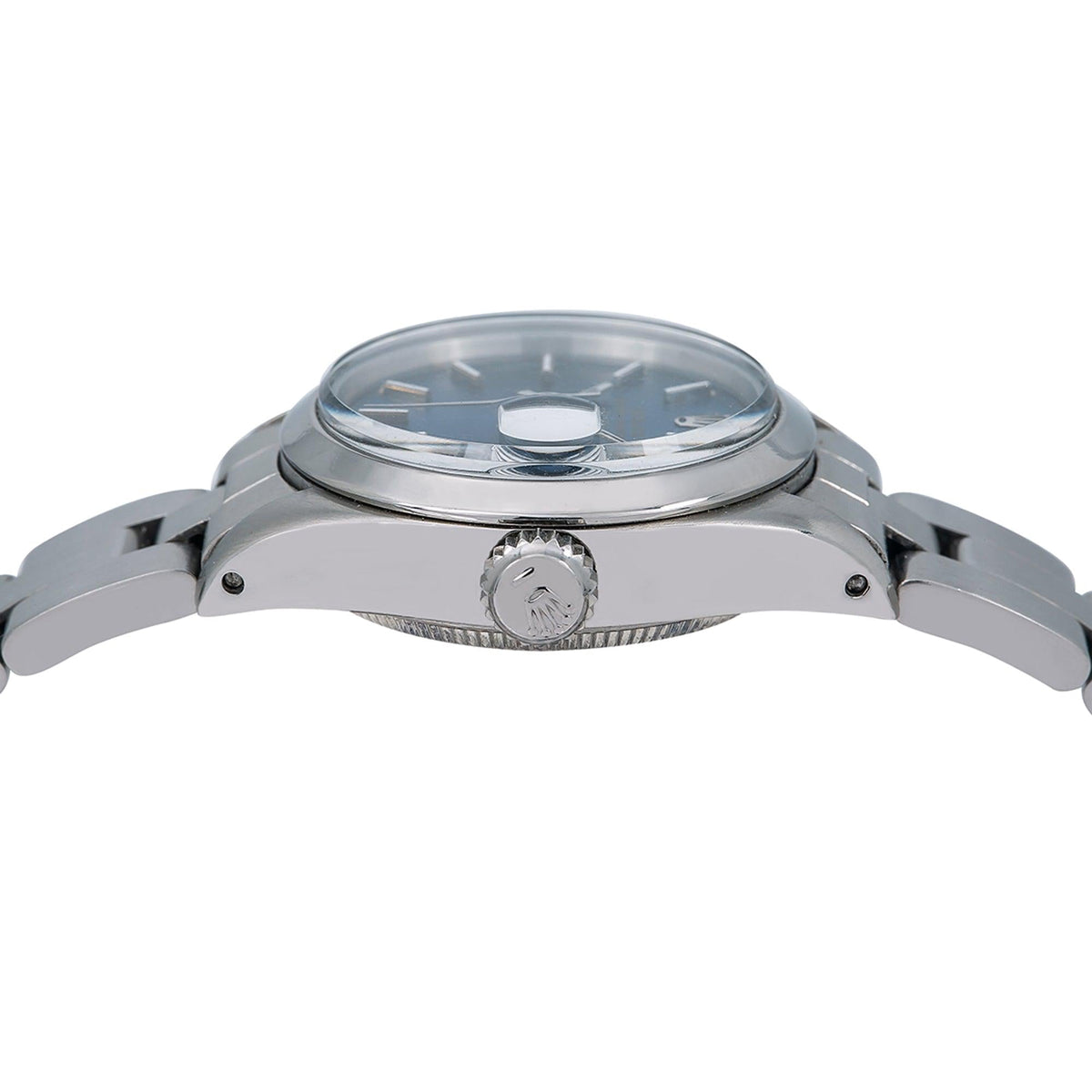 Pre-Owned Rolex Date 26MM 69160 Blue Dial Smooth Bezel Stainless Steel Oyster Bracelet