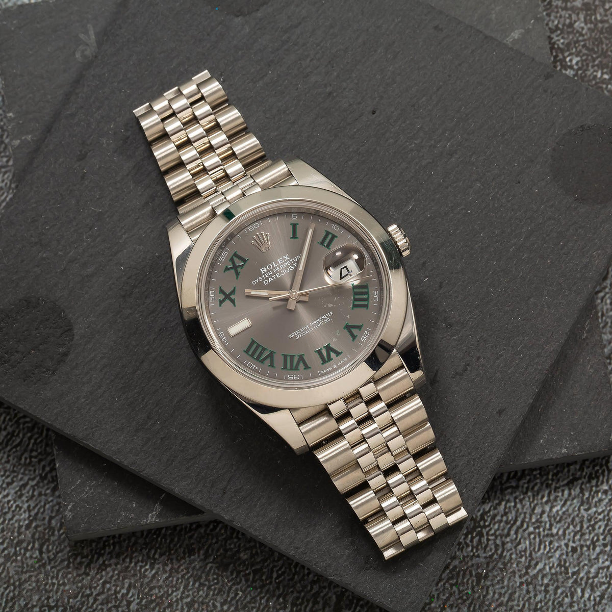 Pre-Owned Rolex Datejust 41MM 126300 Wimbledon Gray Roman Dial Smooth Bezel Stainless Steel Jubilee Bracelet