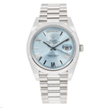 Pre-Owned Rolex Day-Date 40MM 228236 Ice Blue Roman Dial Fluted Bezel Platinum President Bracelet