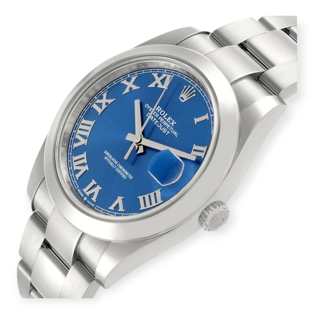 Pre-Owned Rolex Datejust 41 Blue Roman Dial Ref 126300 Smooth Bezel Steel Mens Watch
