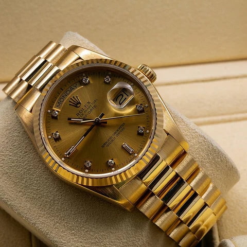 Pre-Owned Rolex Day-Date 18038 Champagne Dial With Yellow Gold President Bracelet 36mm