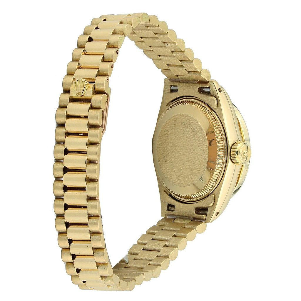 Pre-Owned Rolex Datejust 26MM 6917 Silver Floral Diamond Dial Diamond Bezel 18K Yellow Gold President Bracelet 1ct