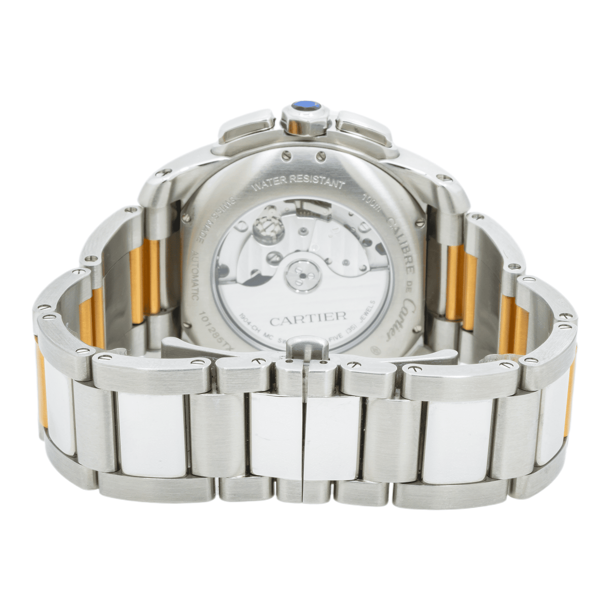 Pre-Owned Cartier Calibre 42MM W7100042 White Roman Dial Rose Gold Bezel Two Tone Rose Gold Bracelet