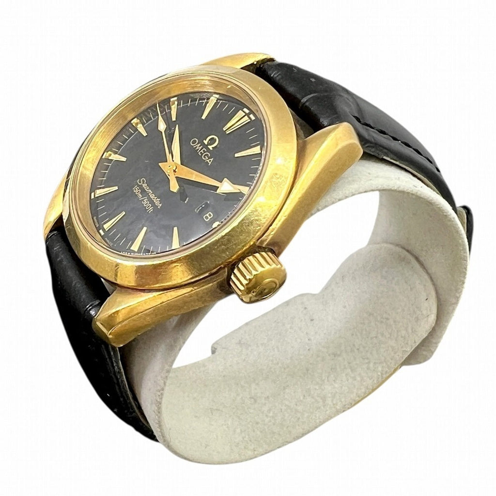 Pre-Owned OMEGA Seamaster Aqua Terra 150m K18YG Black Dial Quartz Watch 2677.50.32 Leather...
