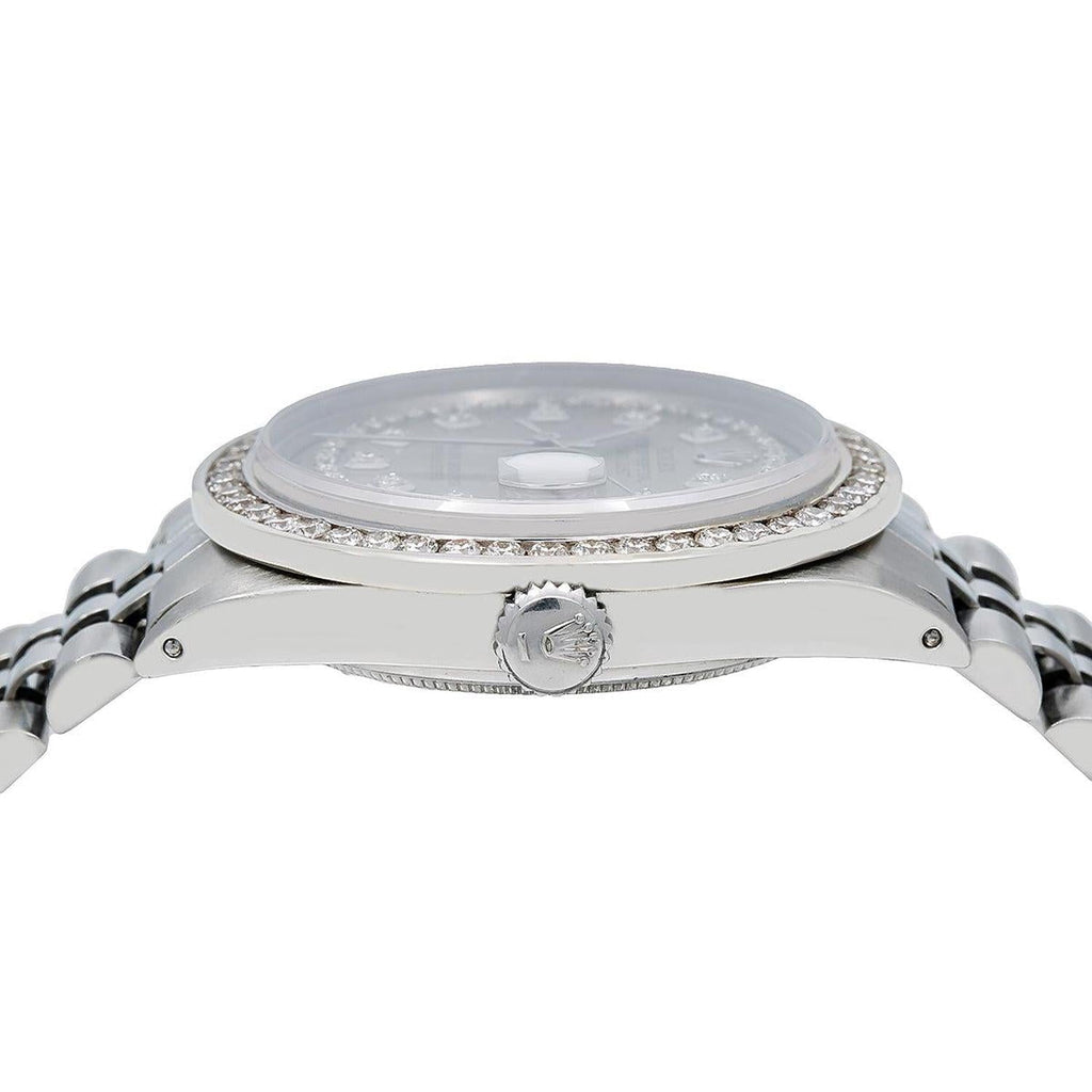 Pre-Owned Rolex Datejust 36MM 1601 Gray Diamond Dial Diamond Bezel Stainless Steel Jubilee Bracelet