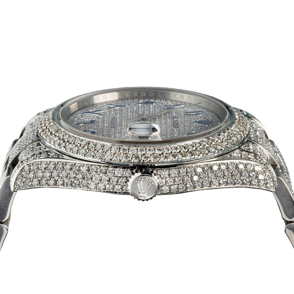 Pre-Owned Rolex Datejust 41MM 116300 Diamond Paved Eastern Arabic Dial Diamond Bezel Stainless Steel Full Diamond Oyster Bracelet 13ct