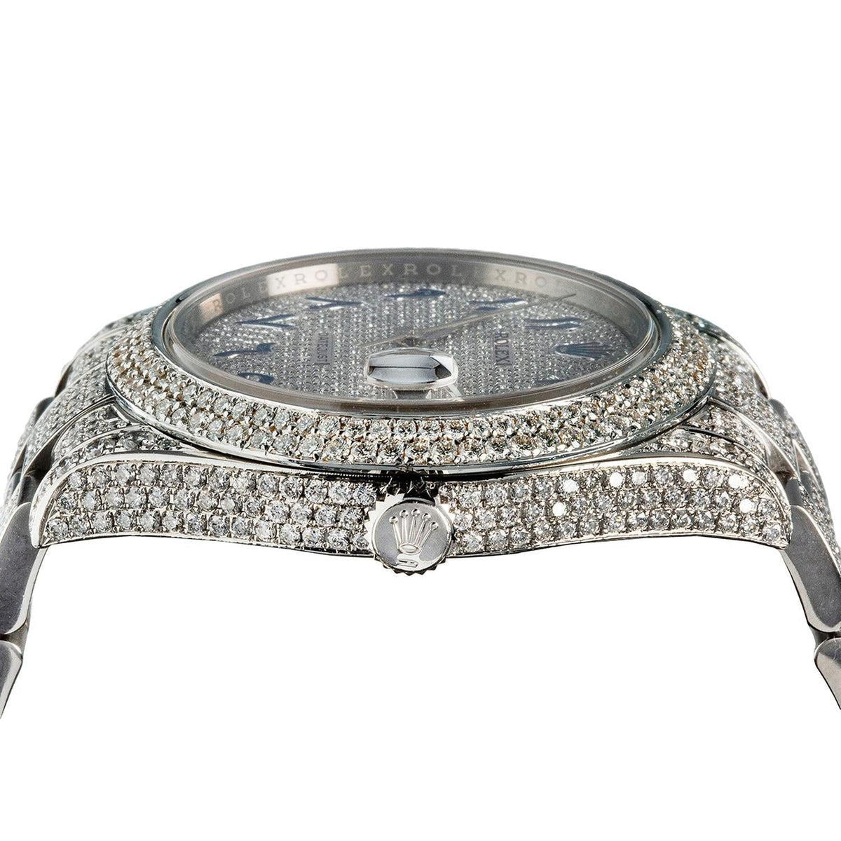 Pre-Owned Rolex Datejust 41MM 116300 Diamond Paved Eastern Arabic Dial Diamond Bezel Stainless Steel Full Diamond Oyster Bracelet 13ct