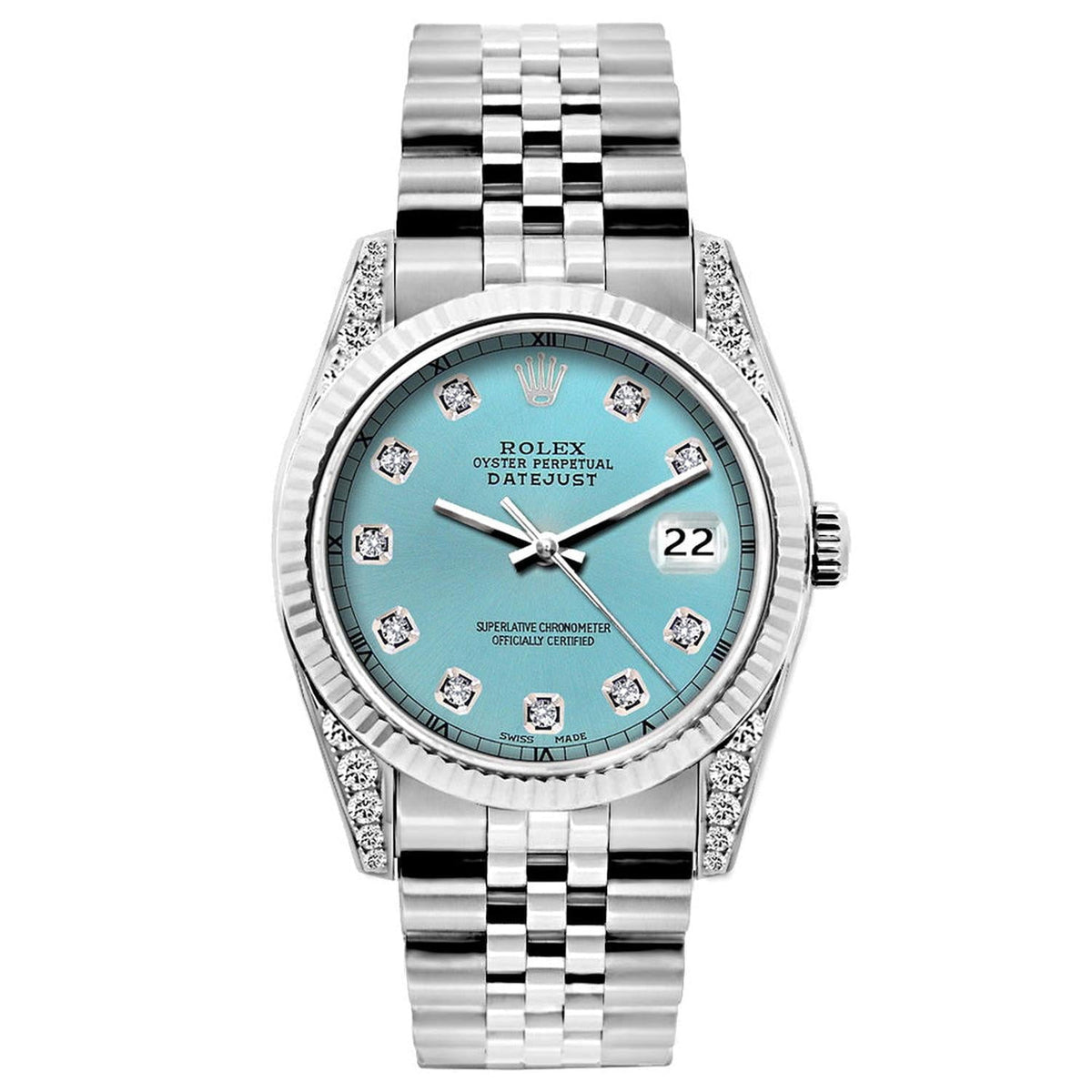 Pre-Owned Rolex Datejust 26MM 6916 Blue Diamond Dial Fluted Bezel Stainless Steel Jubilee Bracelet 1.2ct