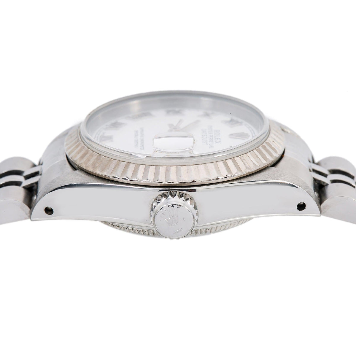 Pre-Owned Rolex Datejust 26MM 69174 White Roman Dial Fluted Bezel Stainless Steel Jubilee Bracelet