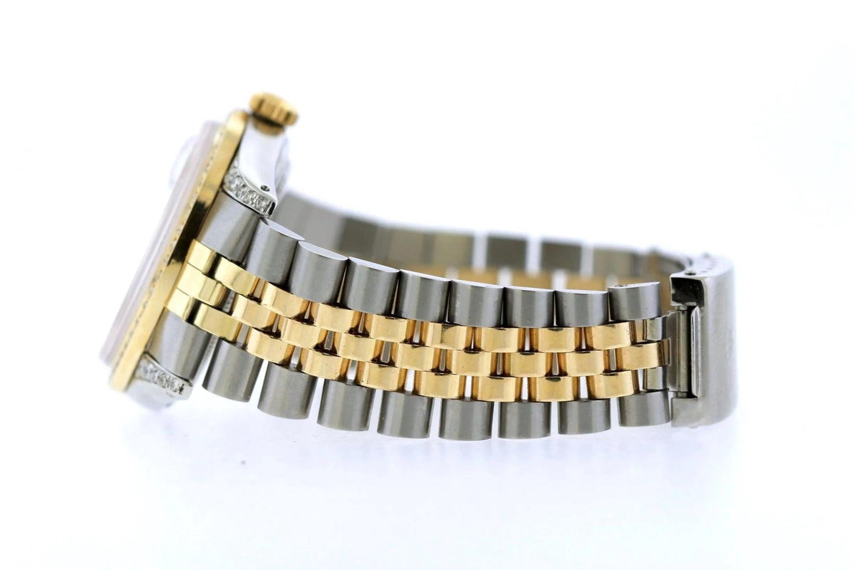 Pre-Owned Rolex Datejust 36MM 16233 Champagne Pattern Roman Dial Diamond Bezel Two Tone Yellow Gold Jubilee Bracelet 1.2ct