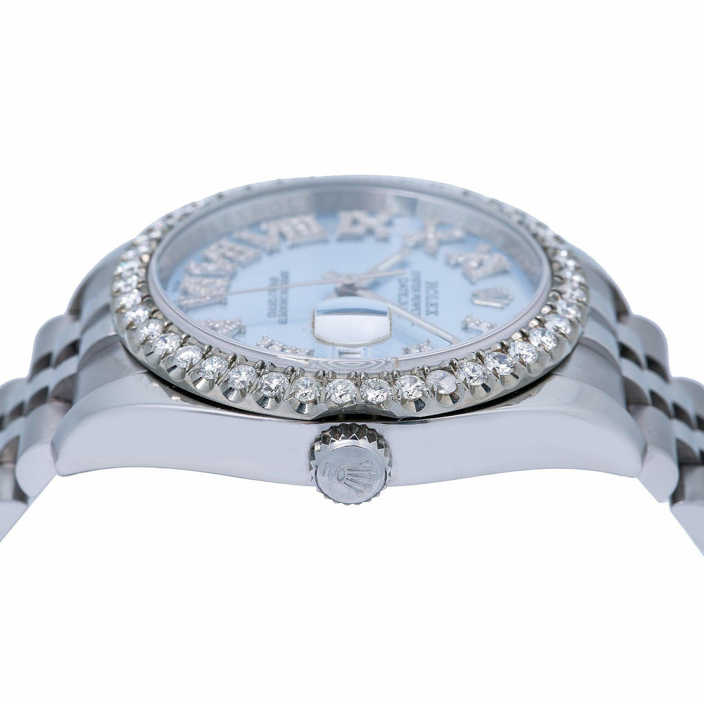 Pre-Owned Rolex Datejust 36MM 116234 Ice Blue Roman Diamond Dial Diamond Bezel Stainless Steel Jubilee Bracelet