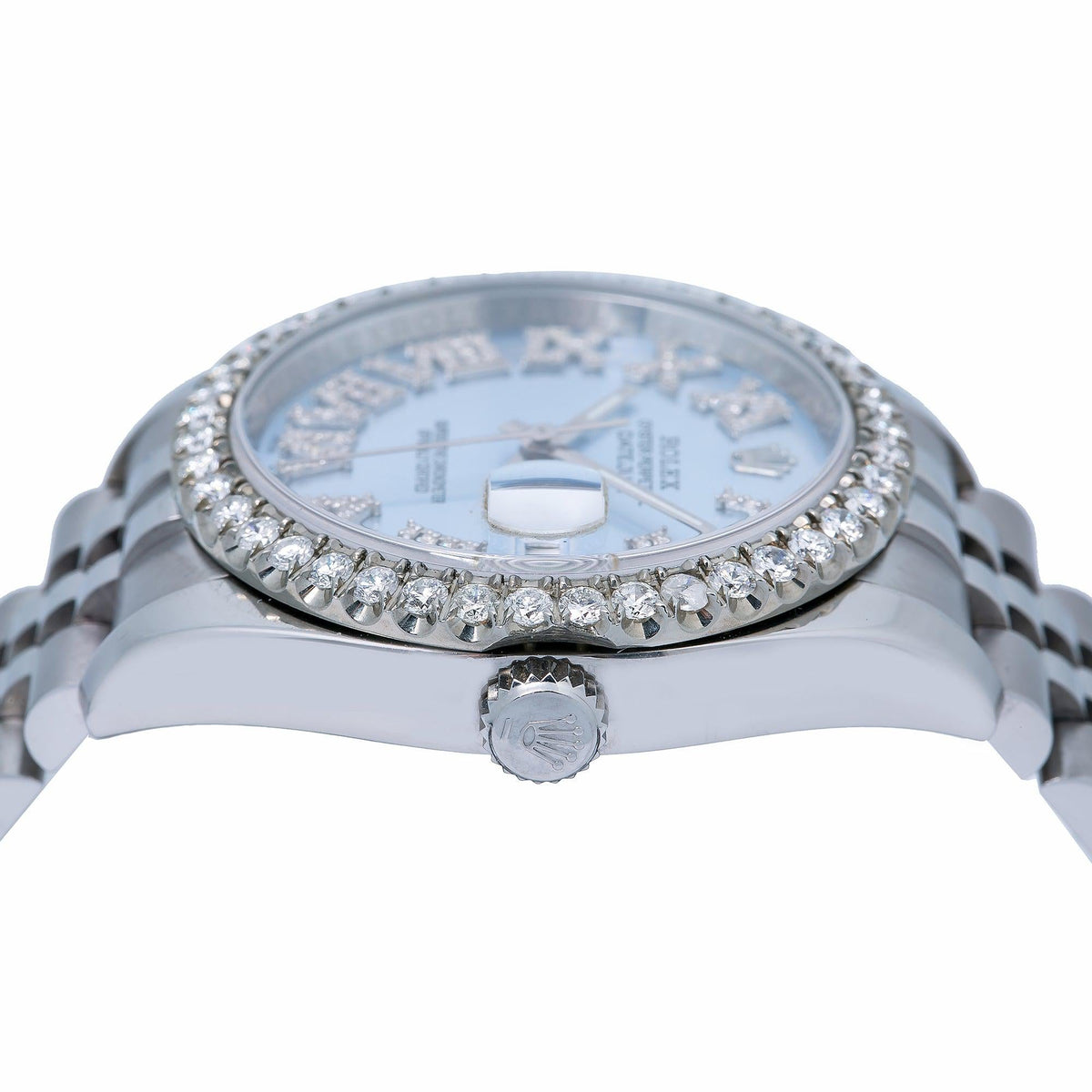 Pre-Owned Rolex Datejust 36MM 116234 Ice Blue Roman Diamond Dial Diamond Bezel Stainless Steel Jubilee Bracelet