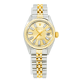 Pre-Owned Rolex Datejust 26MM 69173 Champagne Baguette Diamond Dial Fluted Bezel Two Tone Yellow Gold Jubilee Bracelet 0.5ct
