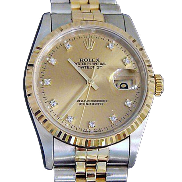 Pre-Owned Mens Rolex Two-Tone 18K/SS Datejust Champagne Diamond 16233