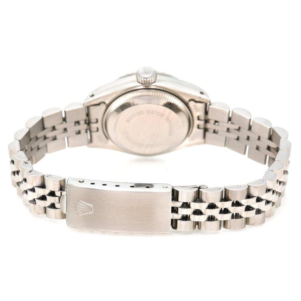 Pre-Owned Rolex Date 26MM 6924 Silver Dial Engine Turned Bezel Stainless Steel Jubilee Bracelet