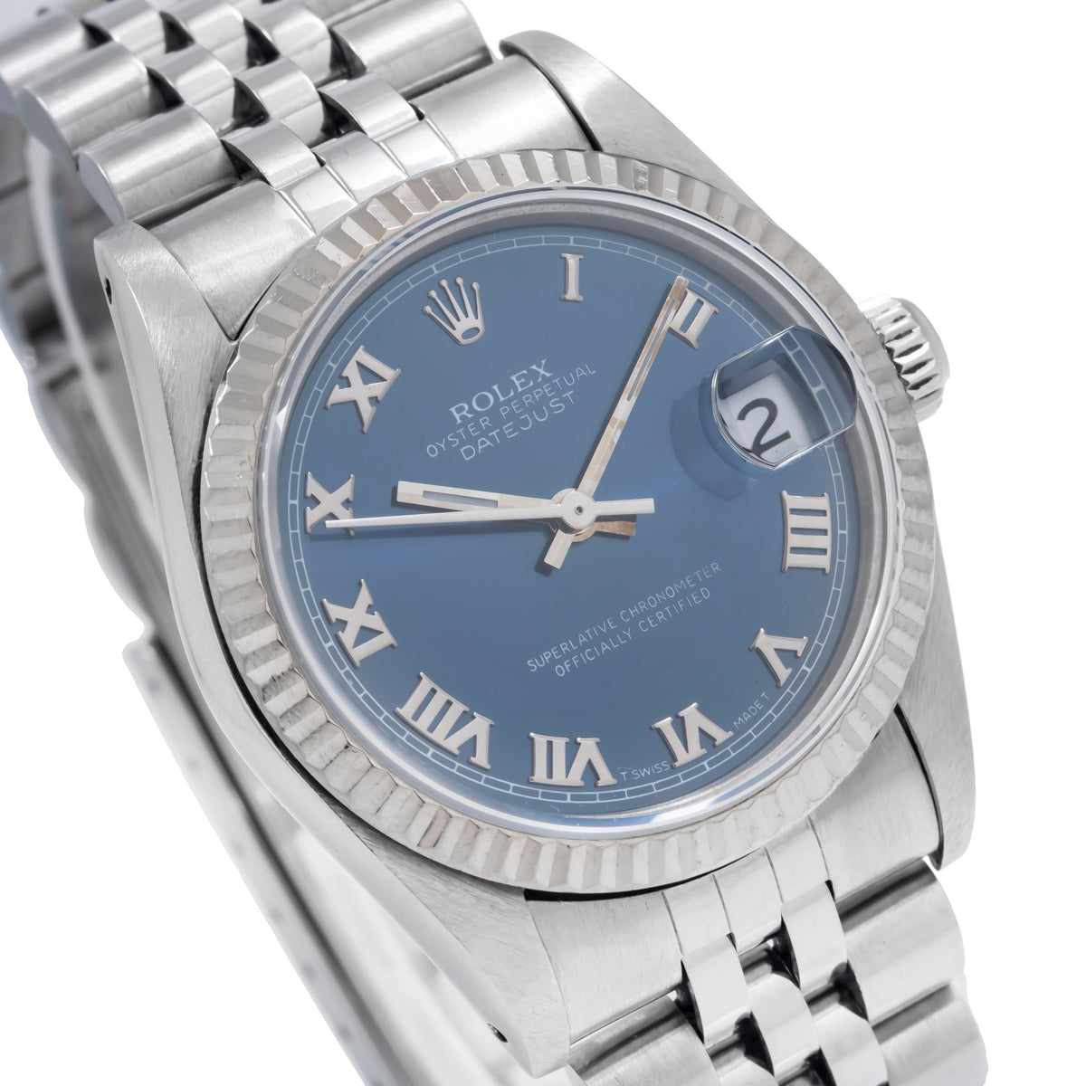 Pre-Owned Rolex Datejust 31MM 68274 Blue Roman Dial Fluted Bezel Stainless Steel Jubilee Bracelet