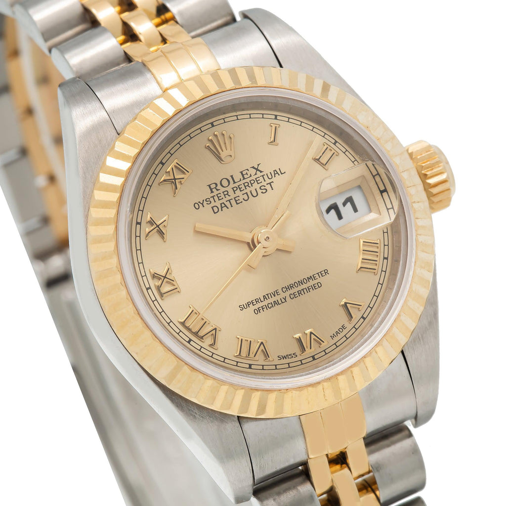 Pre-Owned Rolex Datejust 26MM 6917 Champagne Roman Dial Fluted Bezel Two Tone Yellow Gold Jubilee Bracelet