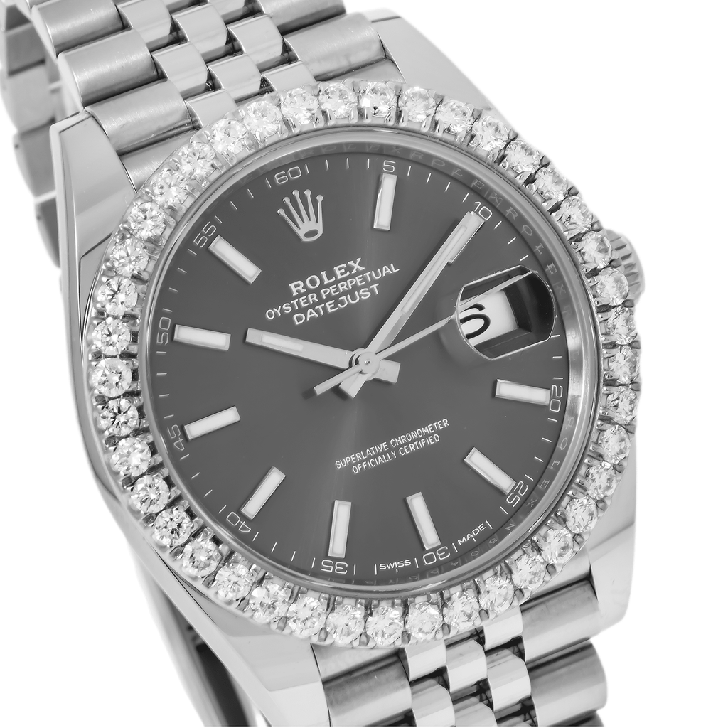 Pre-Owned Rolex Datejust 41MM 126300 Black Dial Diamond Bezel Stainless Steel Jubilee Bracelet