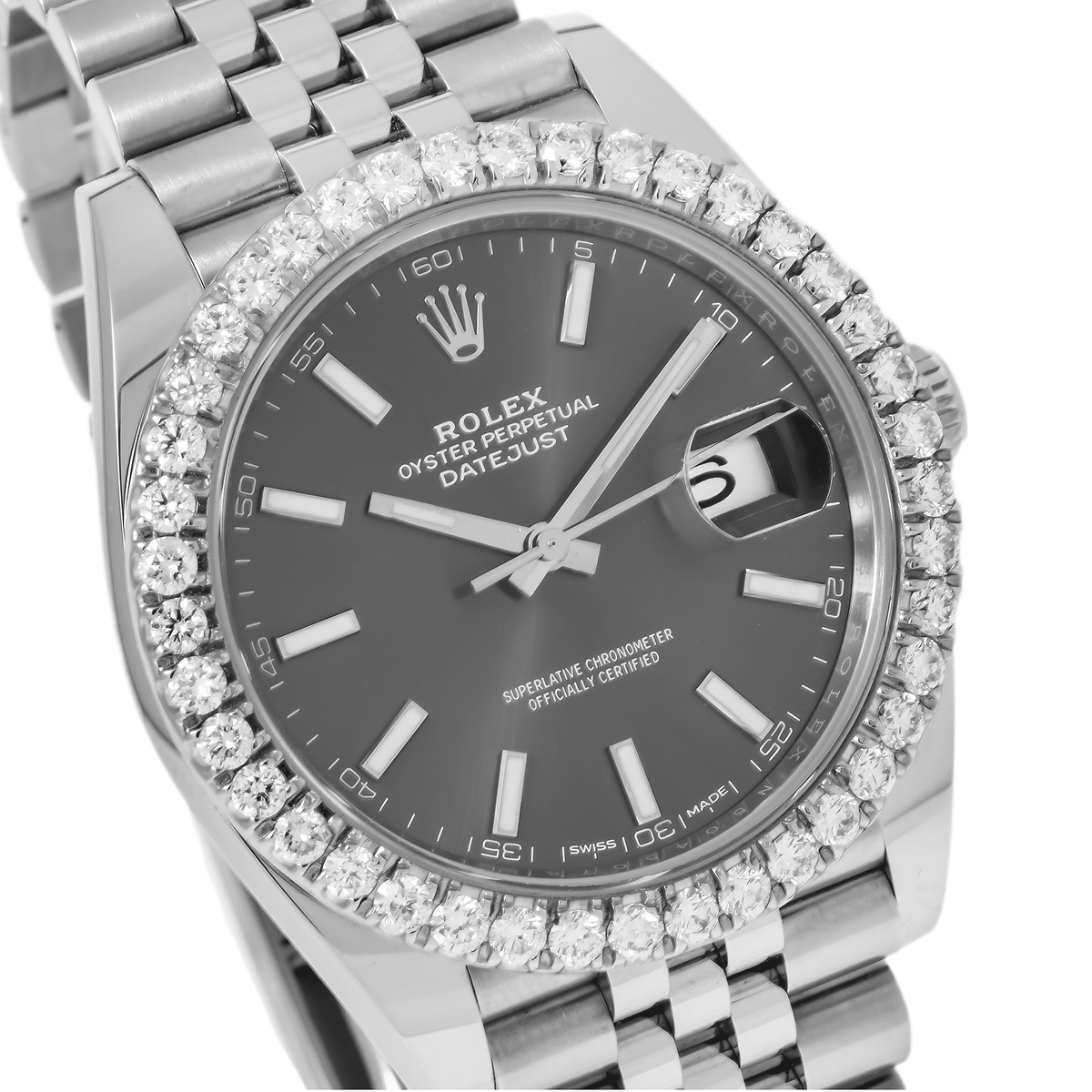 Pre-Owned Rolex Datejust 41MM 126300 Black Dial Diamond Bezel Stainless Steel Jubilee Bracelet