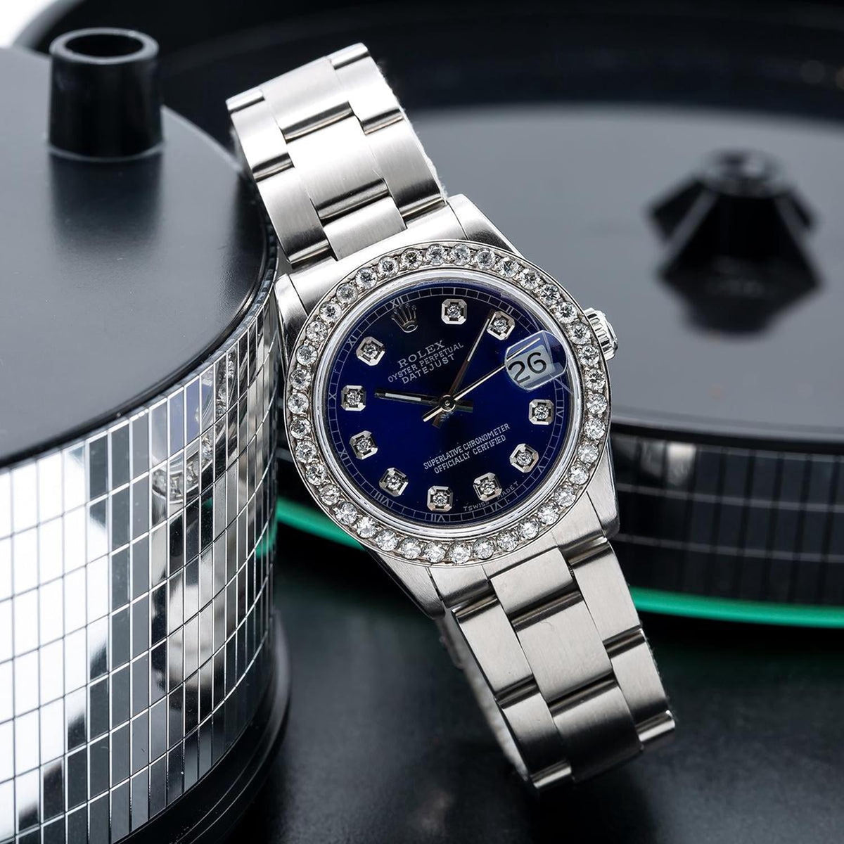 Pre-Owned Rolex Datejust 31MM 78240 Blue Diamond Dial Diamond Bezel Stainless Steel Oyster Bracelet 1.05ct