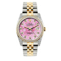 Pre-Owned Rolex Datejust 36MM 16233 Pink Floral Diamond Dial Diamond Bezel Two Tone Yellow Gold Jubilee Bracelet 1.2ct