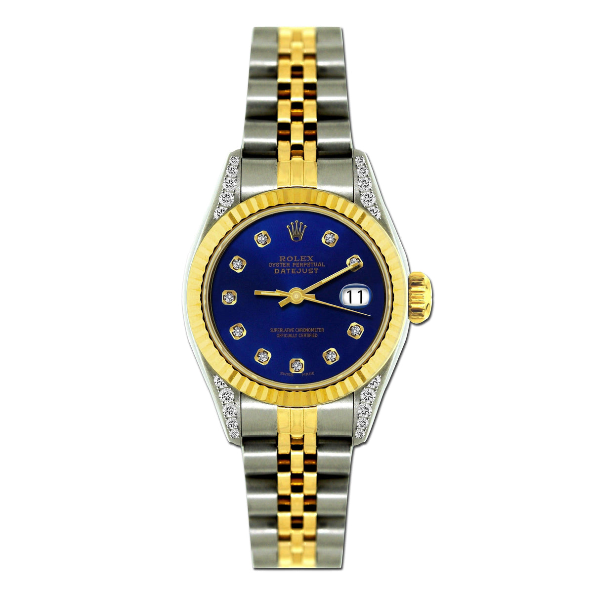 Pre-Owned Rolex Datejust 26MM 69173 Blue Diamond Dial Fluted Bezel Two Tone Yellow Gold Jubilee Bracelet