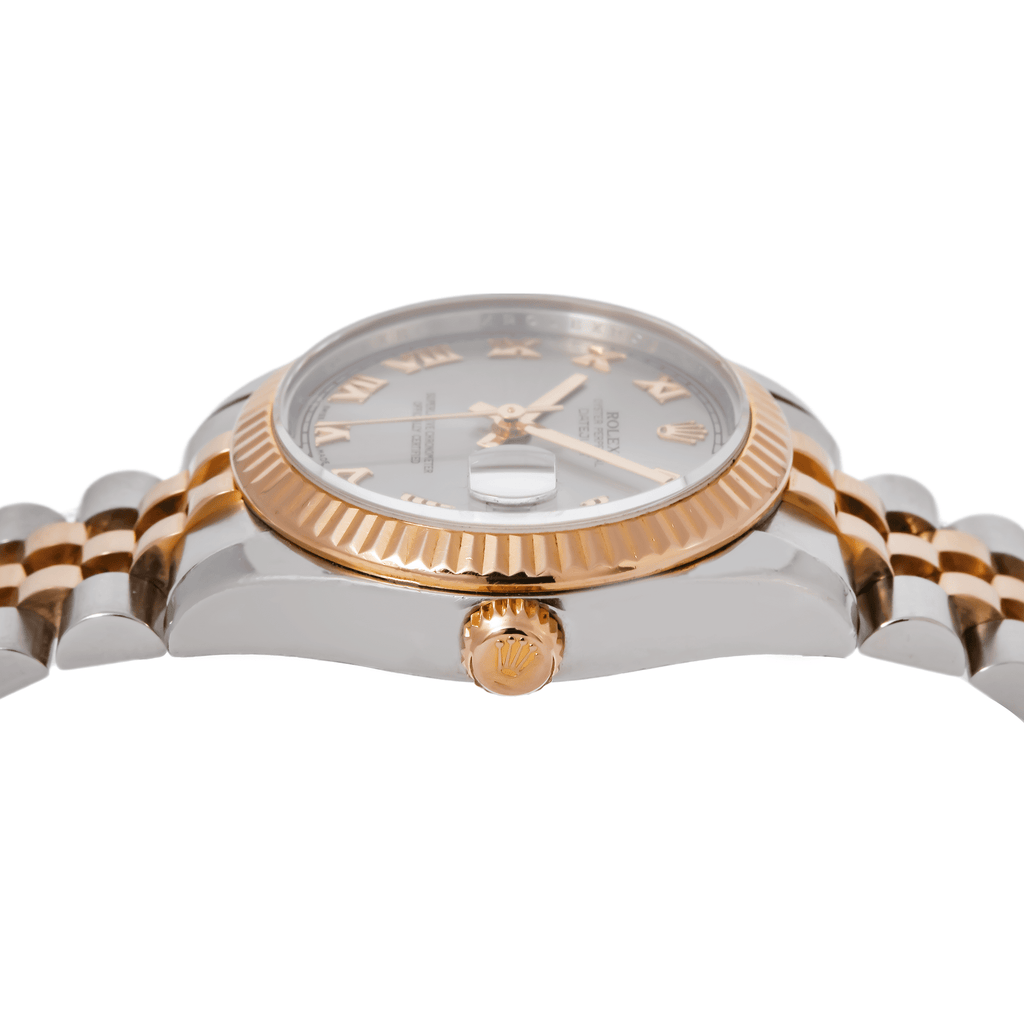 Pre-Owned Rolex Datejust 31MM 178271 Silver Roman Dial Fluted Bezel Two Tone Rose Gold Jubilee Bracelet