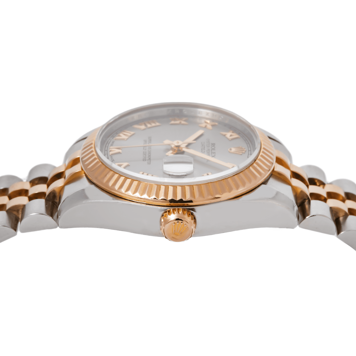 Pre-Owned Rolex Datejust 31MM 178271 Silver Roman Dial Fluted Bezel Two Tone Rose Gold Jubilee Bracelet