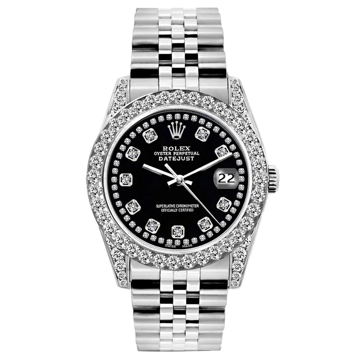 Pre-Owned Rolex Datejust 31MM 68274 Black Diamond Dial Diamond Bezel Stainless Steel Jubilee Bracelet 1.2ct