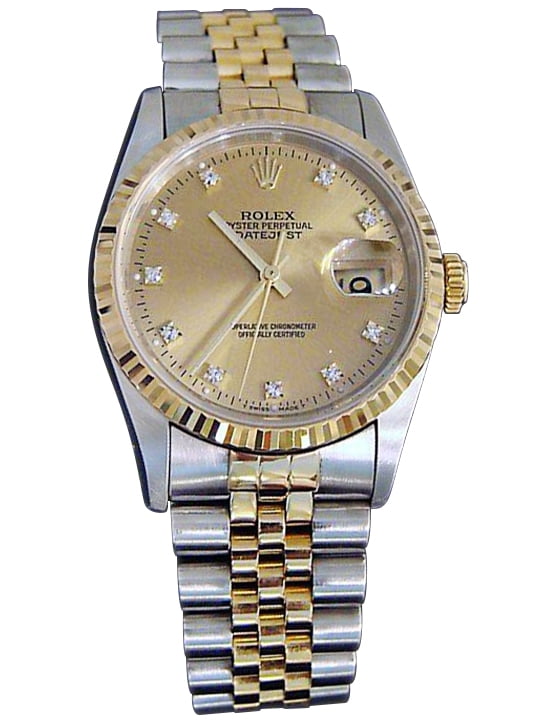 Pre-Owned Mens Rolex Two-Tone 18K/SS Datejust Champagne Diamond 16233