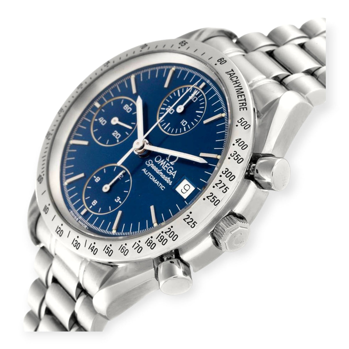 Pre-Owned Omega Speedmaster 3511.80.00 Date Blue Dial Chronograph Mens Watch