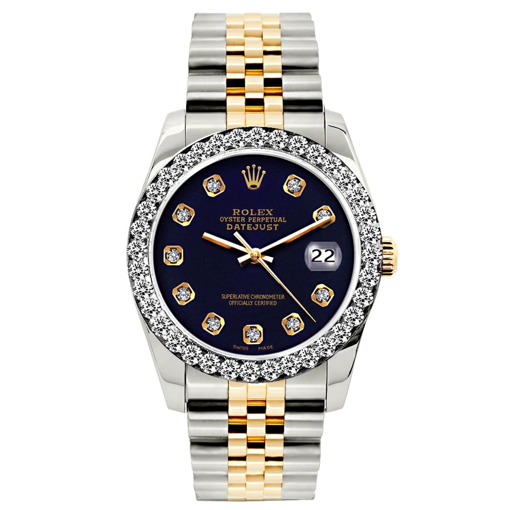 Pre-Owned Rolex Datejust 26mm Black Russian Dial Two-Tone Bracelet Watch With Diamond Bezel