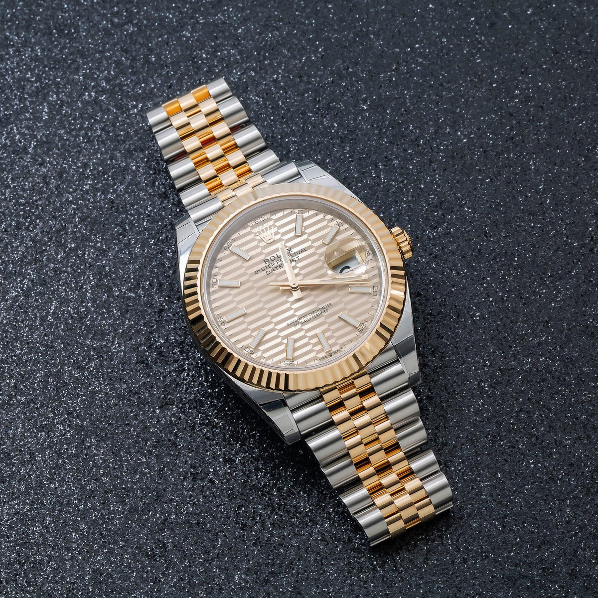 Pre-Owned Rolex Datejust 41MM 126333 Champagne Motif Dial Fluted Bezel Two Tone Yellow Gold Jubilee Bracelet