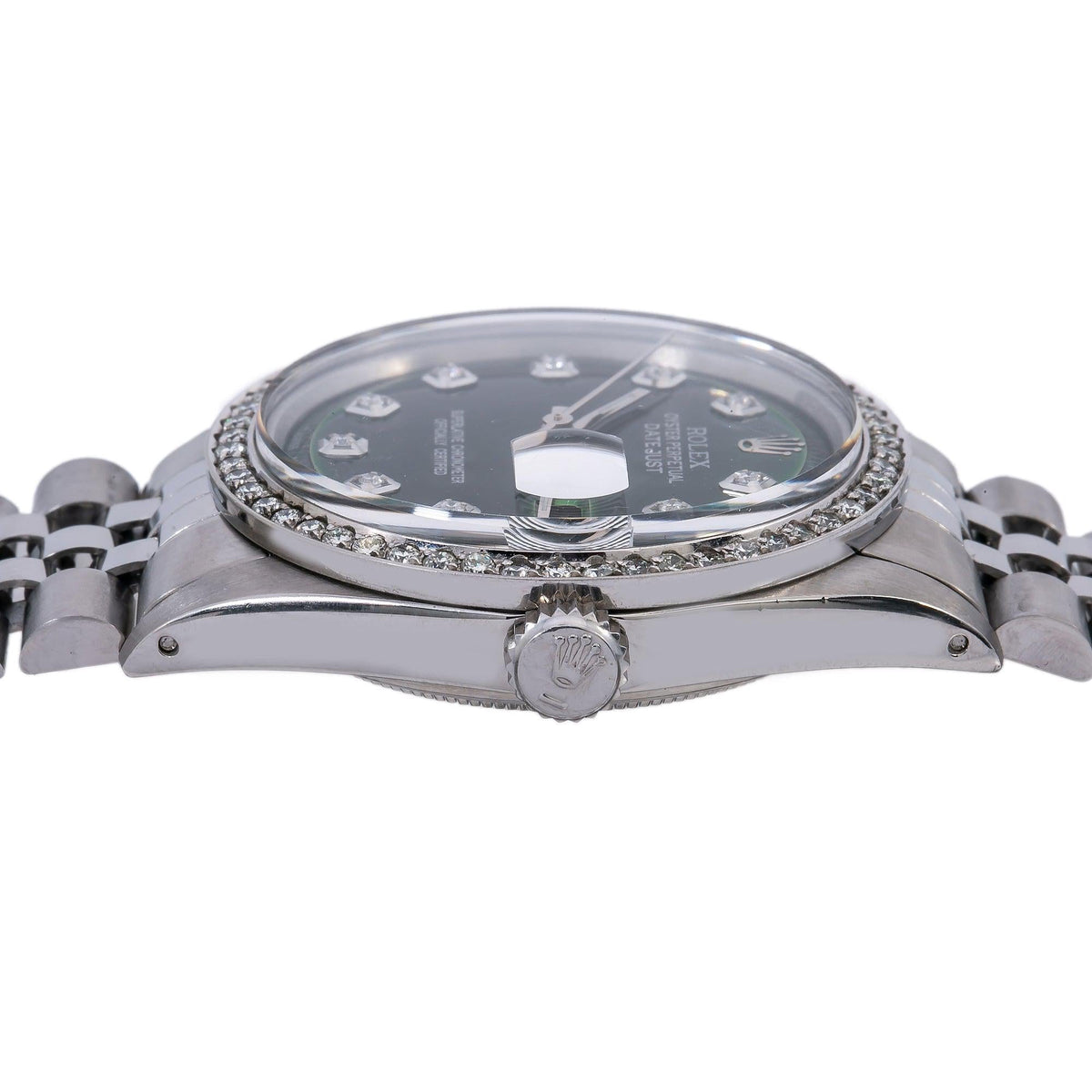 Pre-Owned Rolex Datejust 36MM 1601 Green Diamond Dial Diamond Bezel Stainless Steel Jubilee Bracelet 1.2ct