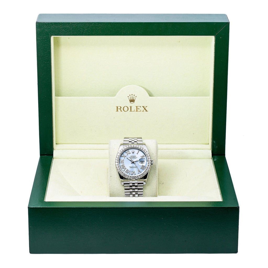 Pre-Owned Rolex Datejust 36MM 116234 Ice Blue Roman Diamond Dial Diamond Bezel Stainless Steel Jubilee Bracelet