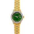 Pre-Owned Rolex Datejust 26MM 69178 Green Diamond Dial Diamond Bezel 18K Yellow Gold President Bracelet 1.2ct