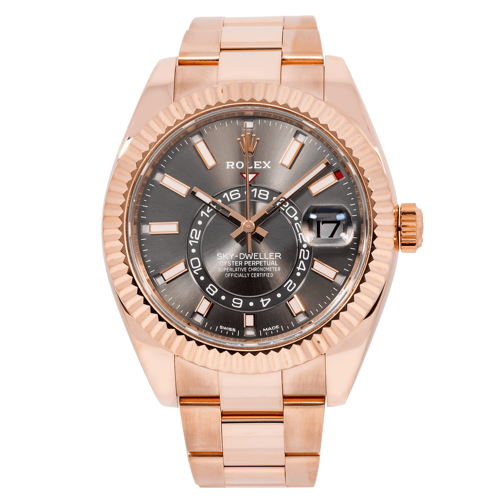 Pre-Owned Rolex Sky-Dweller 42MM 336935 Gray Dial Fluted Bezel 18K Rose Gold Oyster Bracelet
