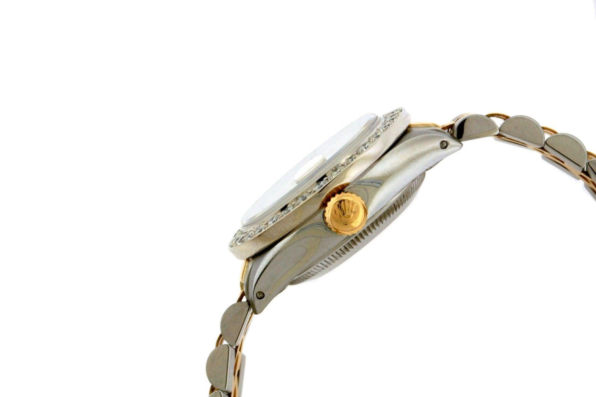 Pre-Owned Rolex Datejust 26MM 6917 Red Diamond Dial Diamond Bezel Two Tone Yellow Gold Jubilee Bracelet 1.2ct