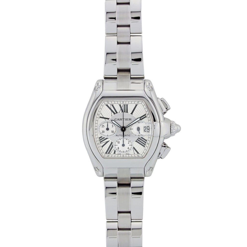 Pre-Owned Cartier Roadster 43MM W62019X6 Silver Roman Dial Stainless Steel Bracelet