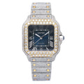 Pre-Owned Cartier Santos 39.8MM WSSA0030 Blue Roman Dial Yellow Gold Diamond Bezel Two Tone Yellow Gold Full Diamond Bracelet 17.95ct