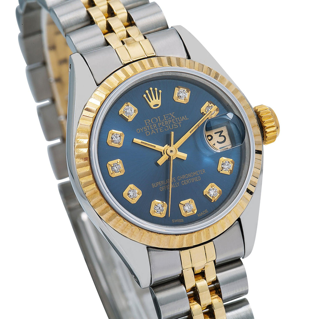 Pre-Owned Rolex Datejust 26MM 6917 Blue Diamond Dial Fluted Bezel Two Tone Yellow Gold Jubilee Bracelet