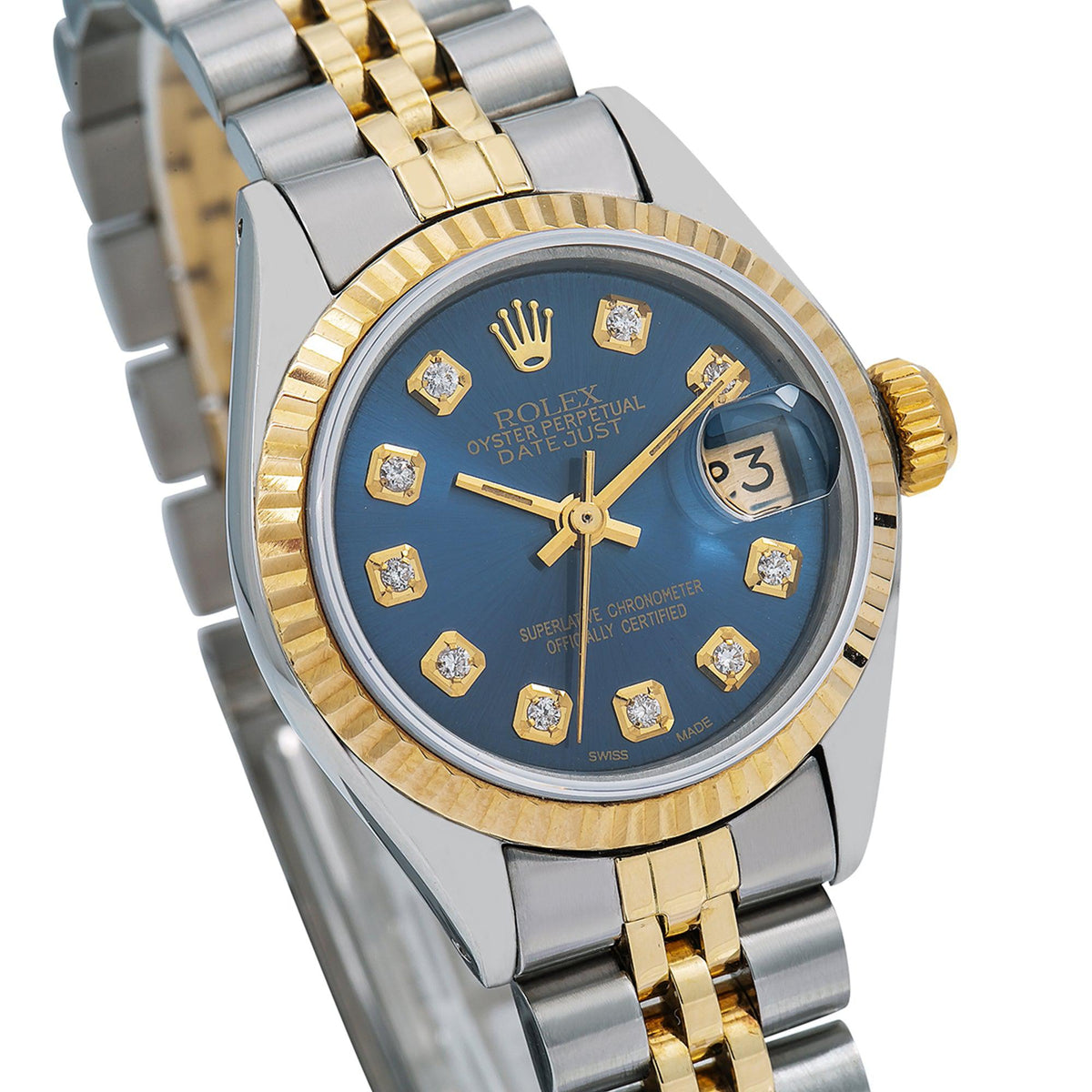Pre-Owned Rolex Datejust 26MM 6917 Blue Diamond Dial Fluted Bezel Two Tone Yellow Gold Jubilee Bracelet