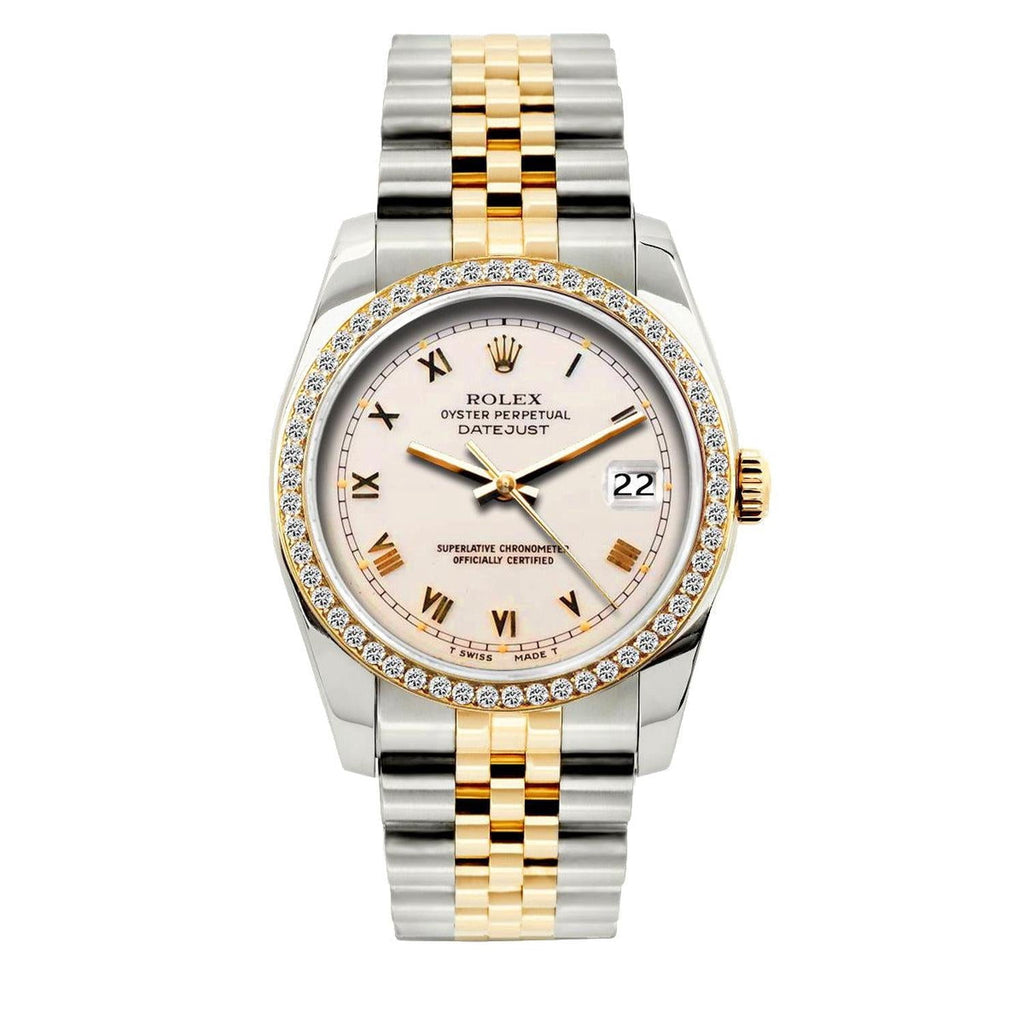 Pre-Owned Rolex Datejust 36MM 16233 Sundust Roman Dial Diamond Bezel Two Tone Yellow Gold Jubilee Bracelet 1.2ct