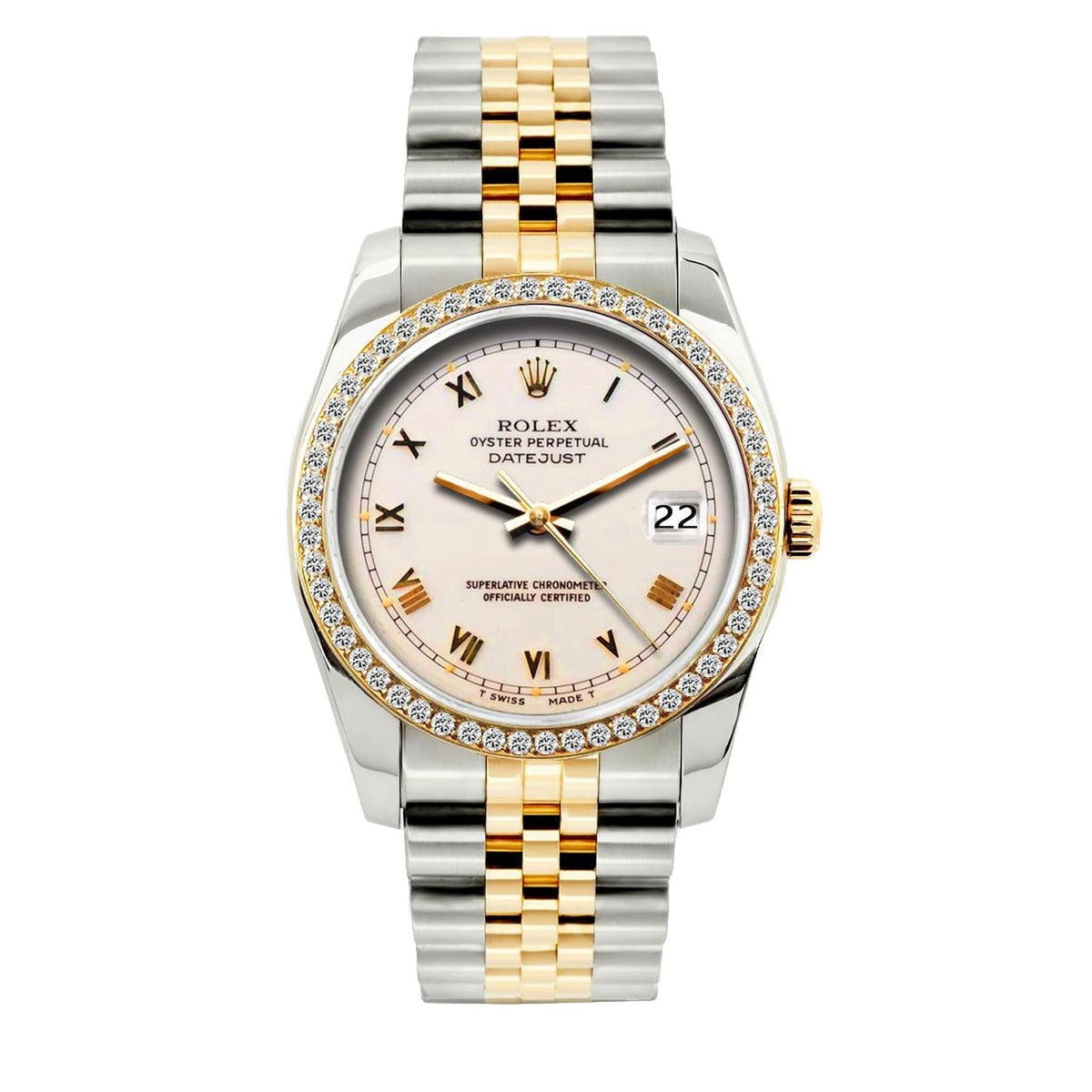 Pre-Owned Rolex Datejust 36MM 16233 Sundust Roman Dial Diamond Bezel Two Tone Yellow Gold Jubilee Bracelet 1.2ct